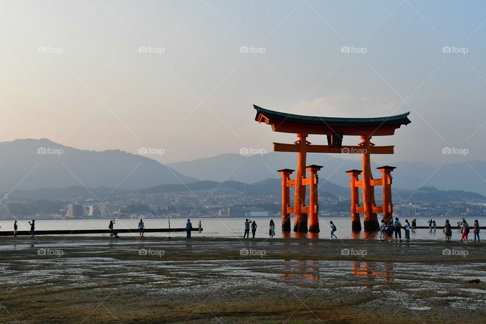 Sunset at the floating Gates in Miyajima