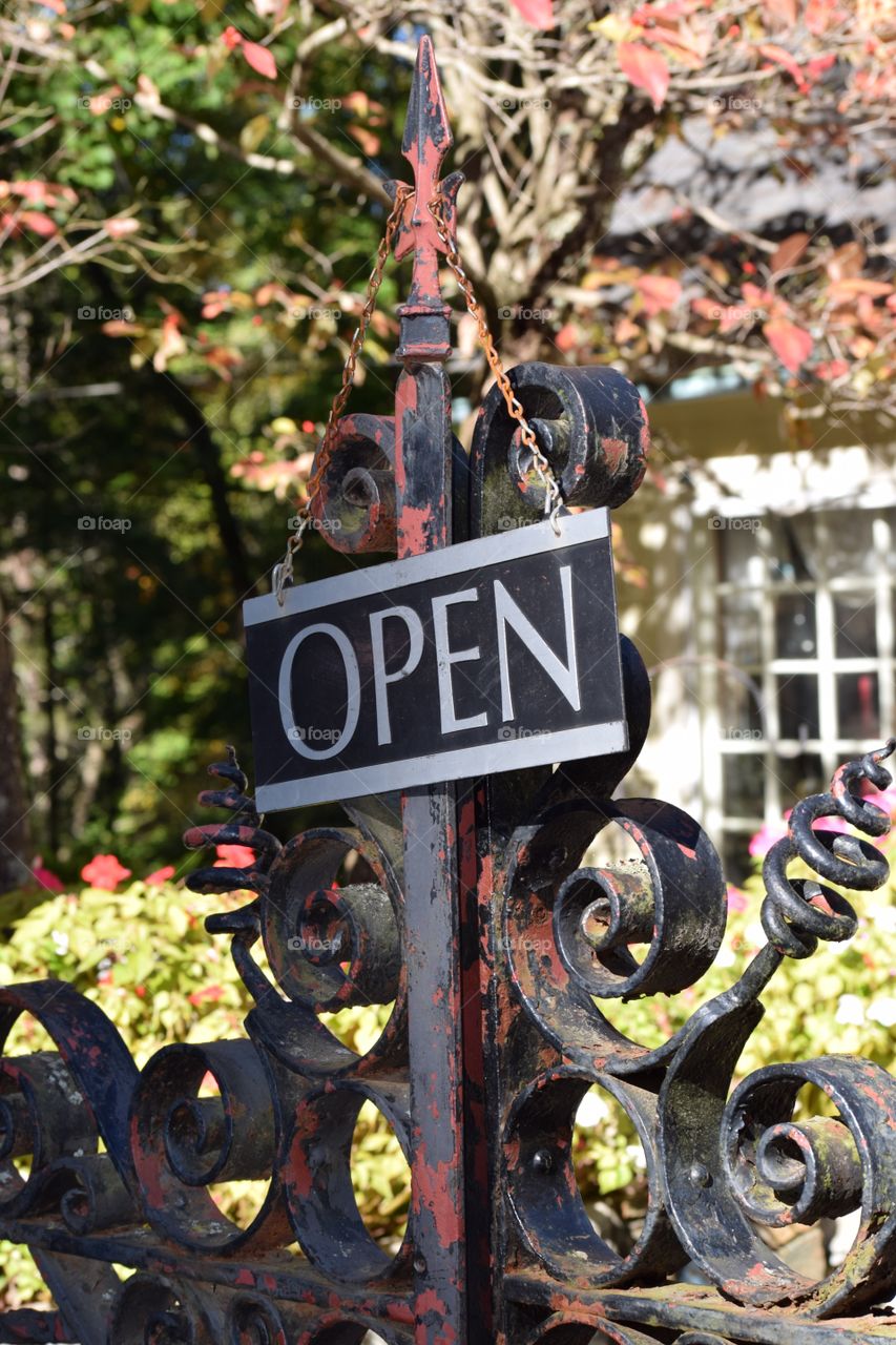 Metal board with open sign