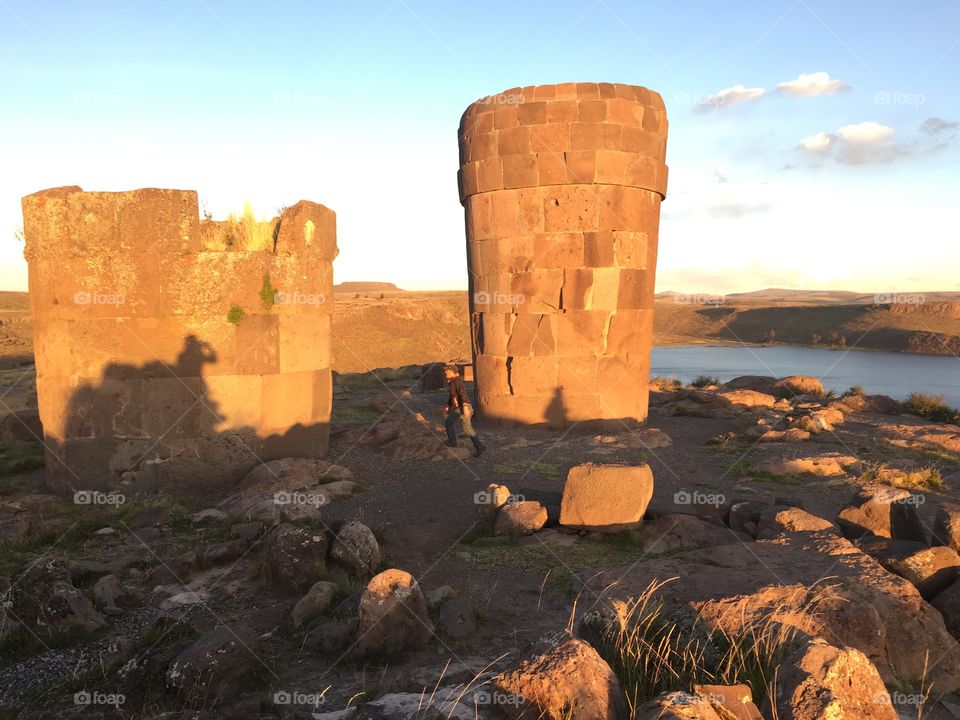 Tower tombs. Tower tombs near Puno, Peru