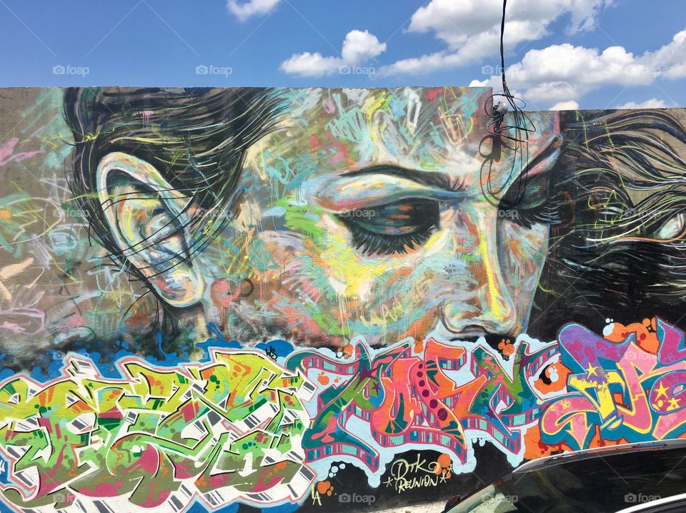 Wynwood Art District murals painted on buildings. 