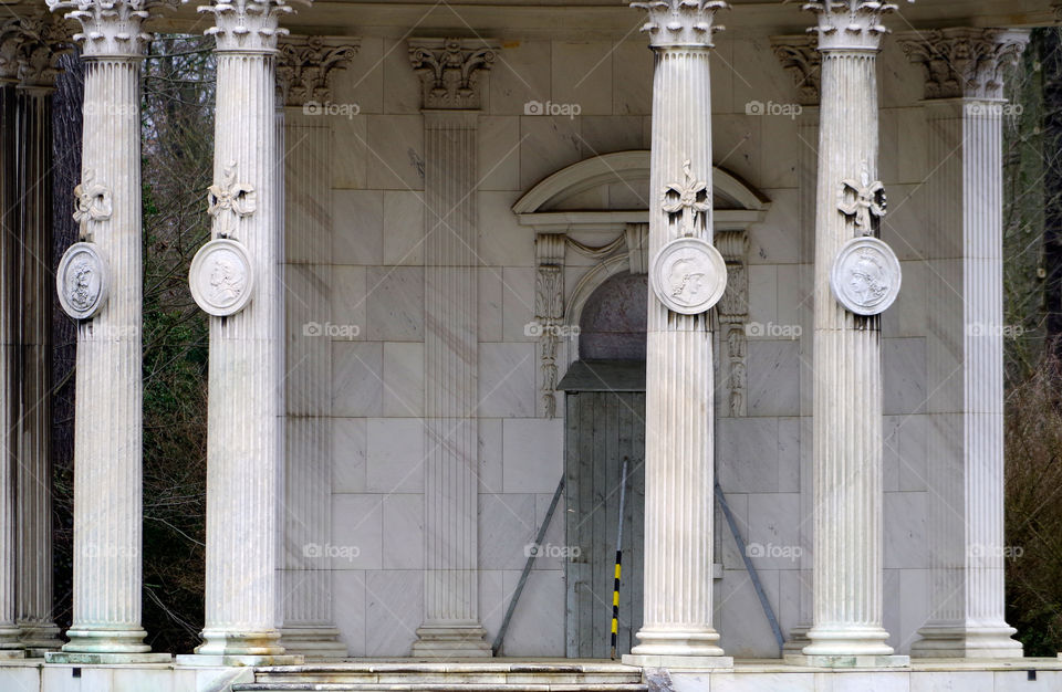 Closeup of architectural columns.