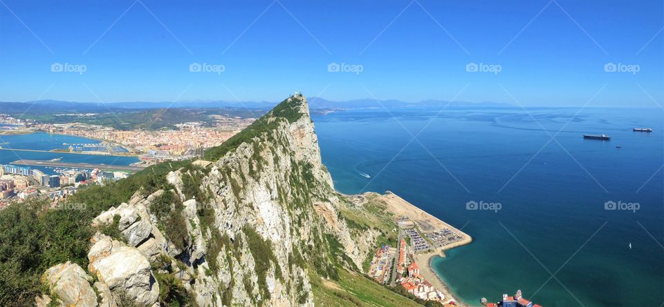 The Top of the Rock of Gibraltar under a clear blue sky