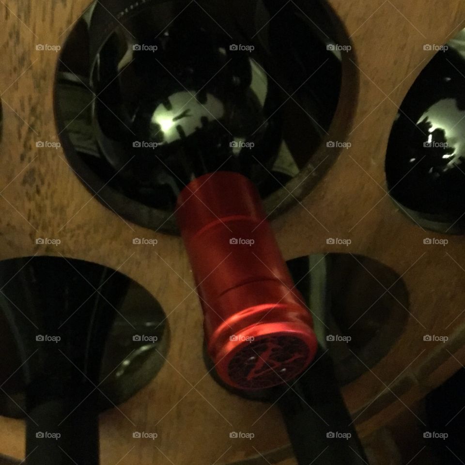 Red foil wine bottle 