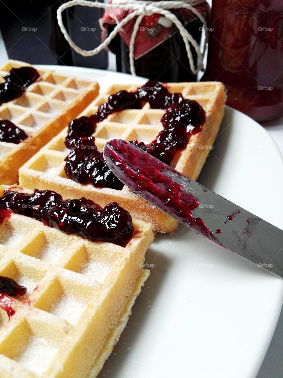 homemade jam on waffles