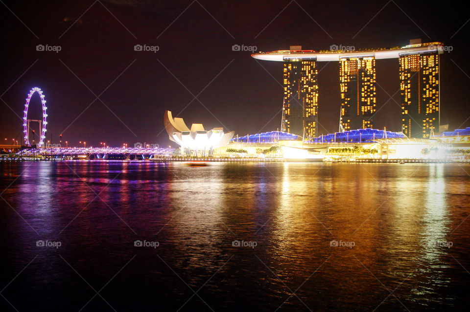 Singapore, city night lights, Marina Bay, landmark