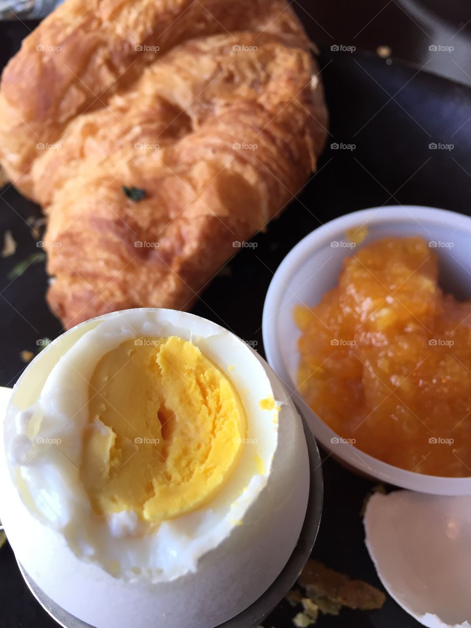 Fresh buttery, flaky croissant, fresh made satsuma marmalade and an organic egg from a free-range organic chicken - my kind of breakfast!