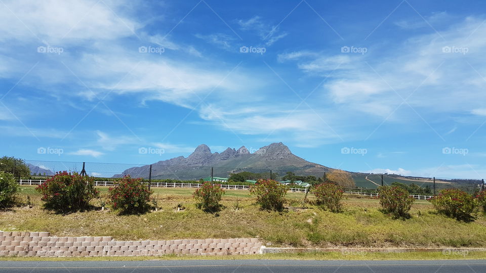 Blue sky and clouds over the mountains around Stellenbosch South Africa
