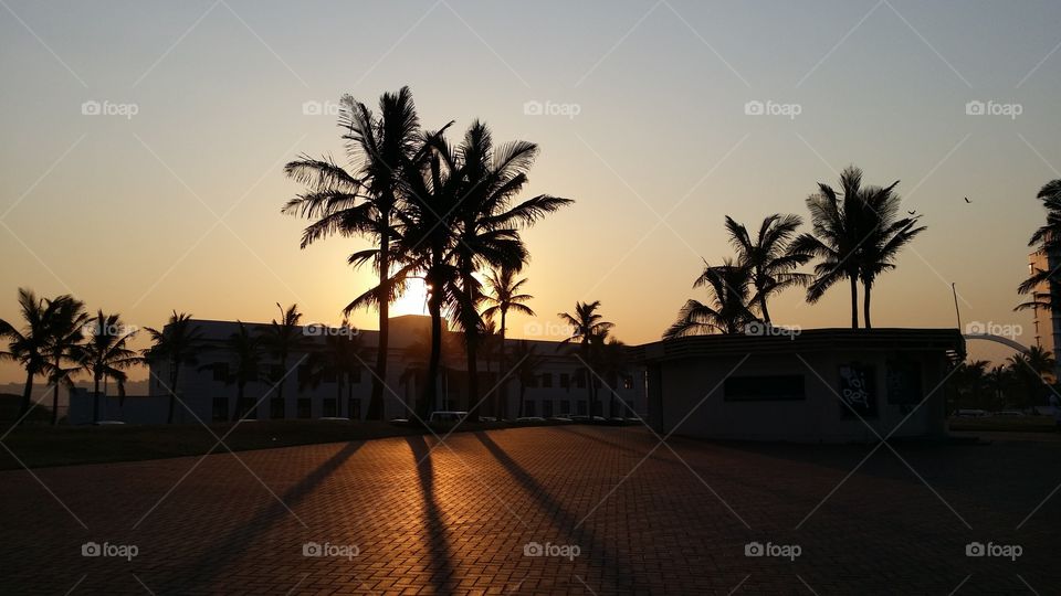 The sun sets in Durban on the east coast of South Africa