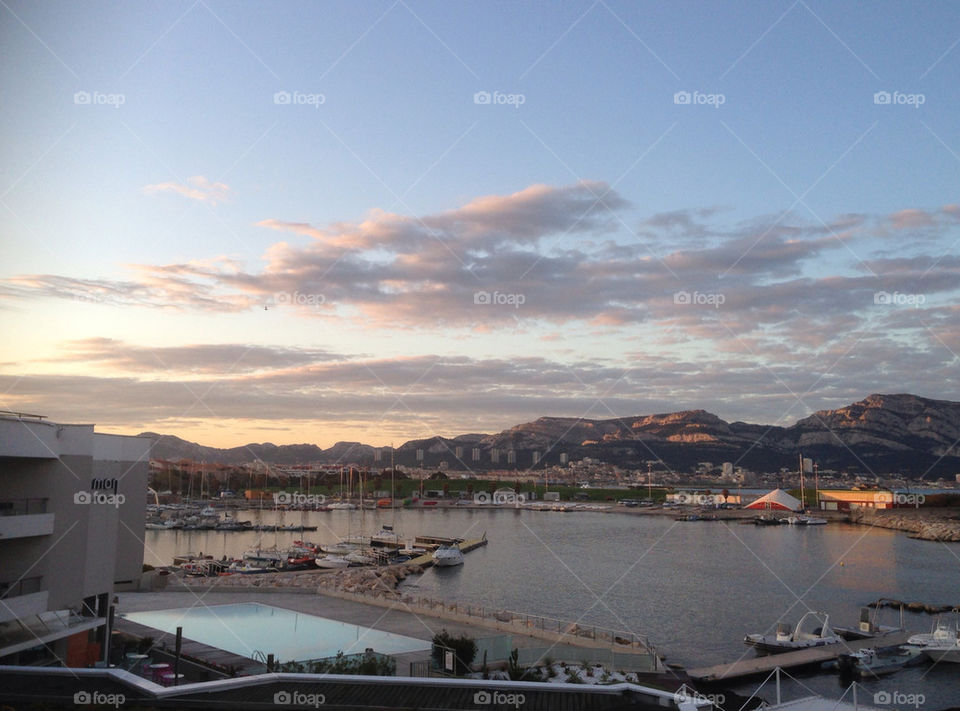 Evening View of Marseille harbour.