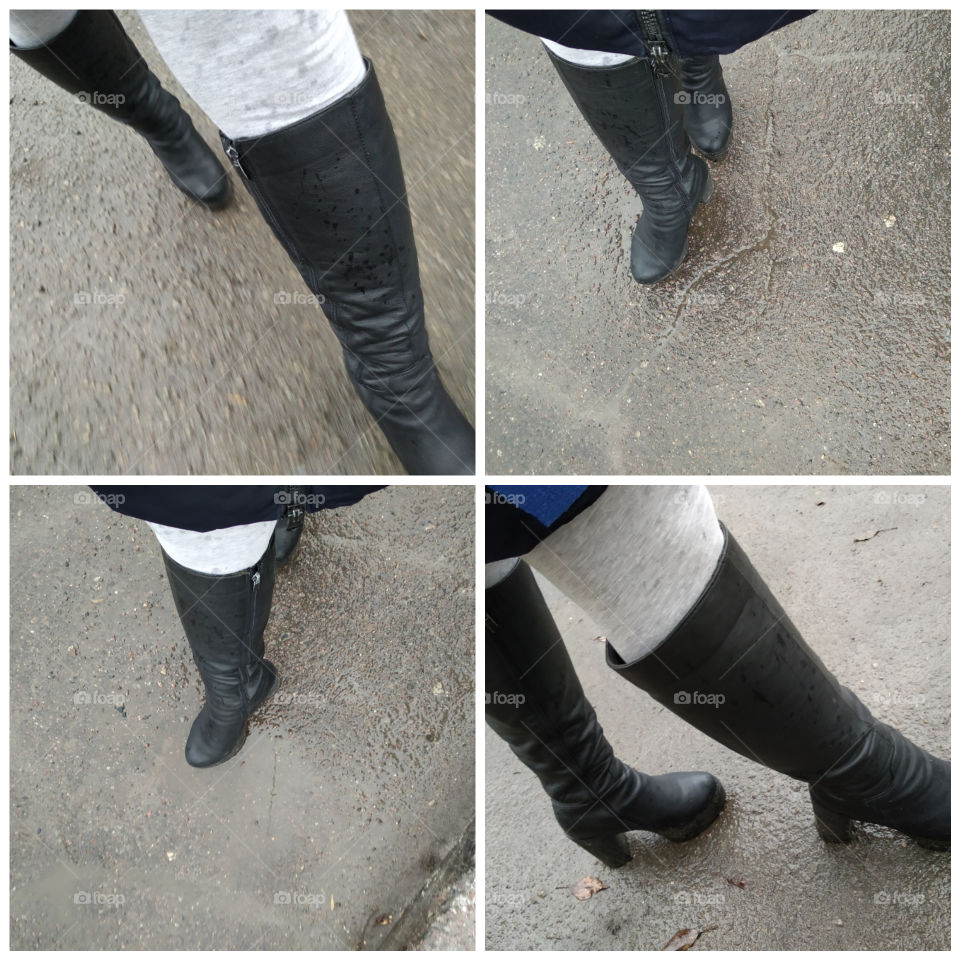 February, the snow melted, I walk on the asphalt in black leather high boots, and rain drips on me.