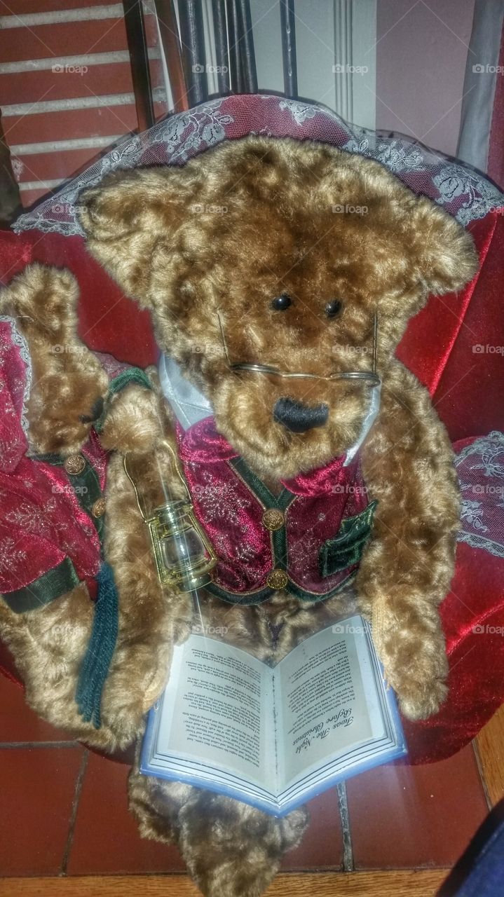 Teddy bear with a book.