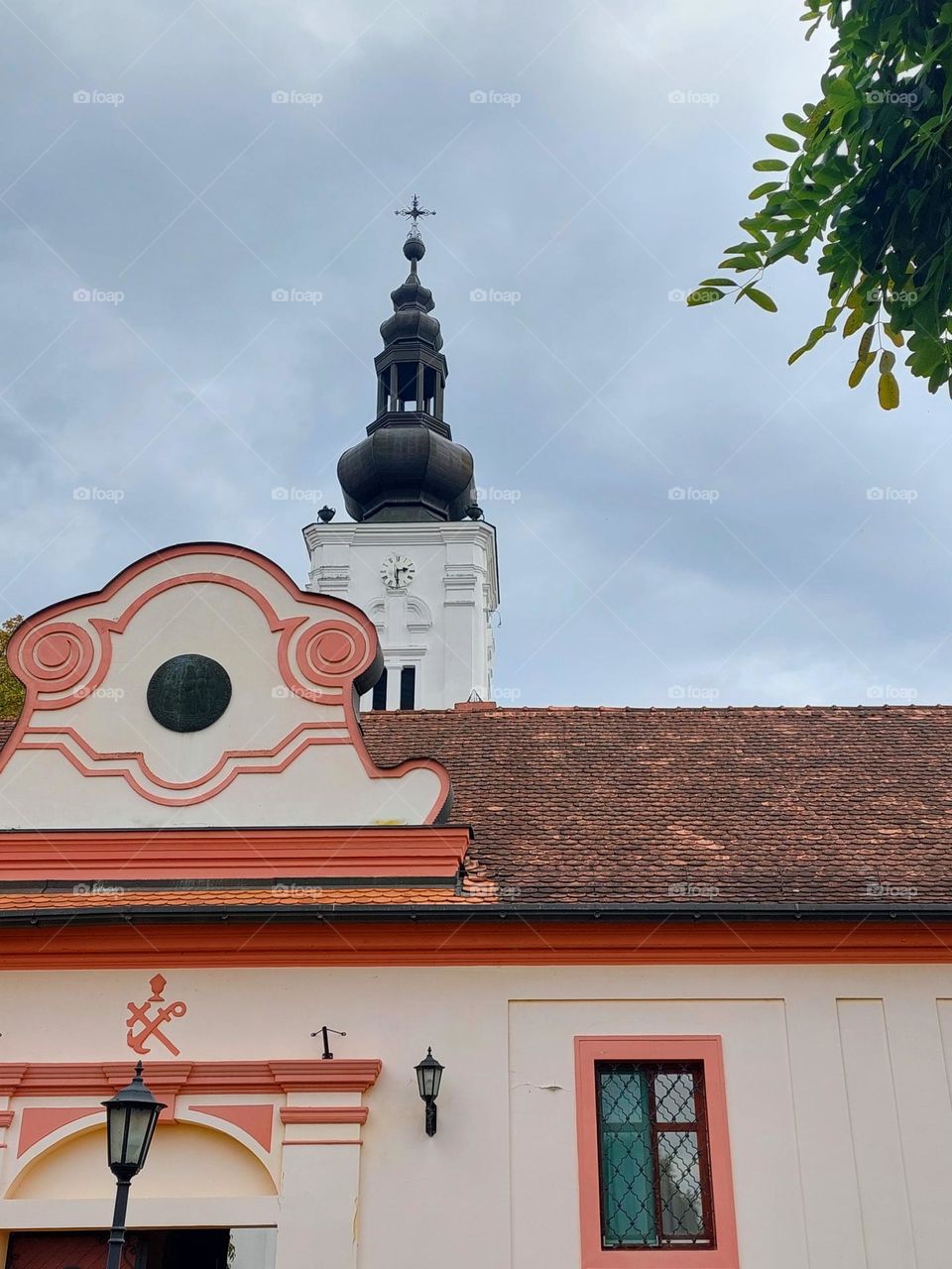 View of the church.  Dominance geometric shapes: circles,  triangle,  and rectangle