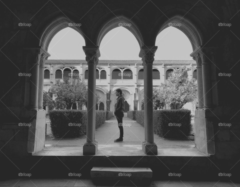 In the monastery, full of history, and in black and white