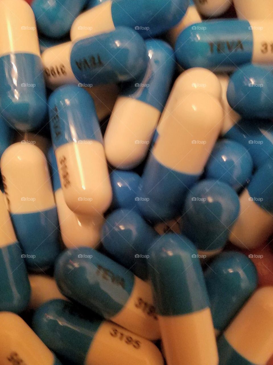 Medication Capsules, blue & white