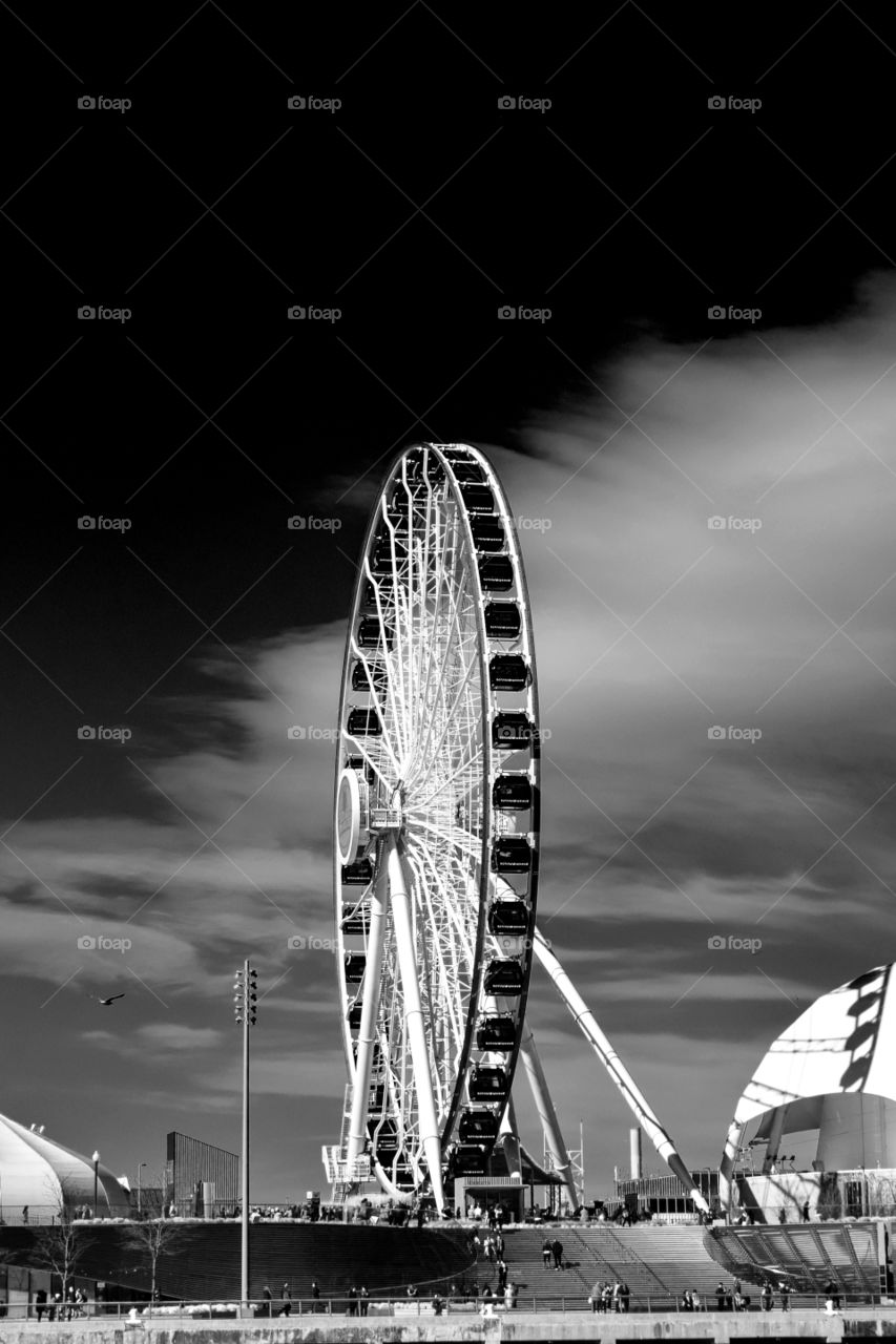 Monochrome, City, Wheel, Sky, Bridge