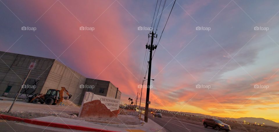 Sunset, Sky, Street, Light, Dawn