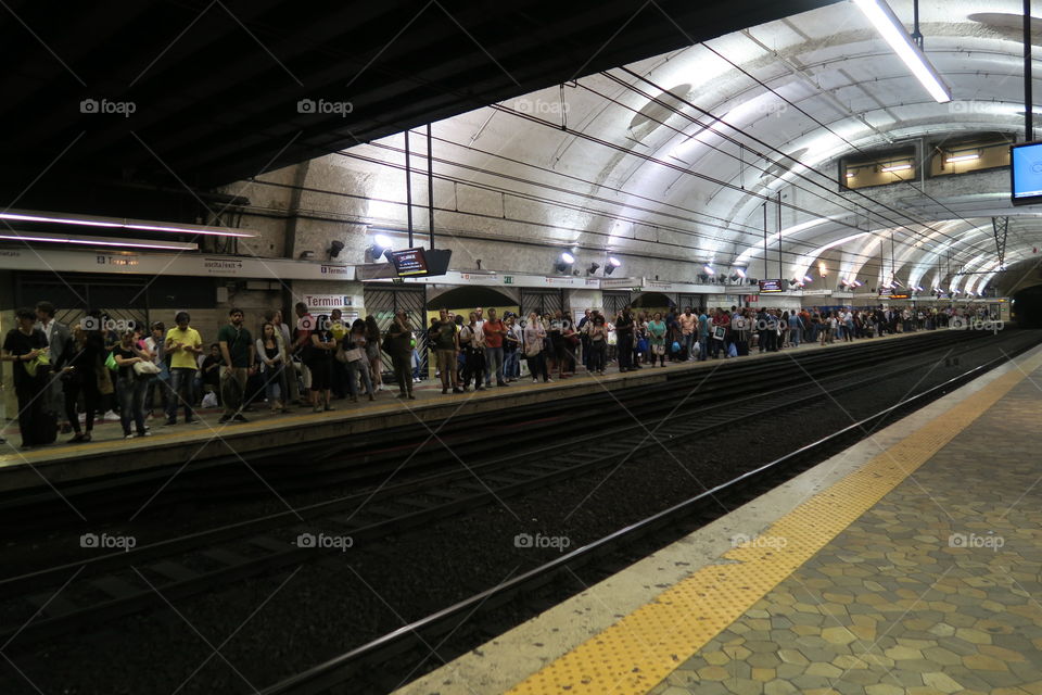 Rome Italy 17 June 2016. Passengers waiting metro at Termini station.  Roma Termini is the main railway station.