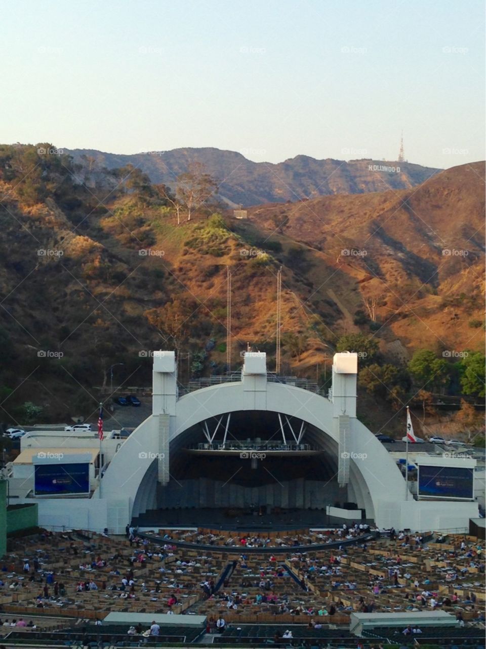 Hollywood Bowl with Hollywood sign in background 