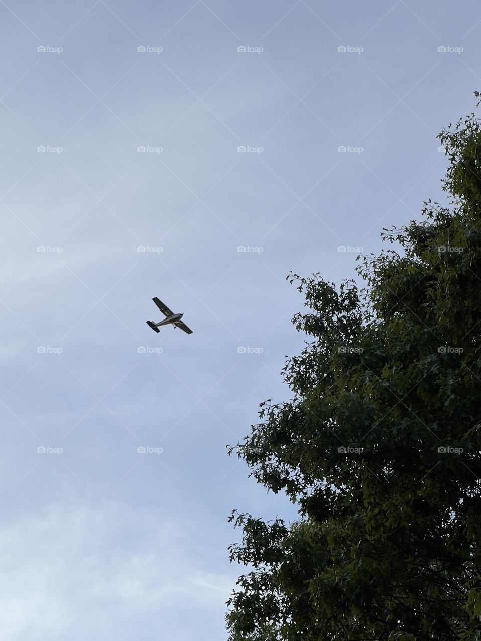 An airplane flying overhead