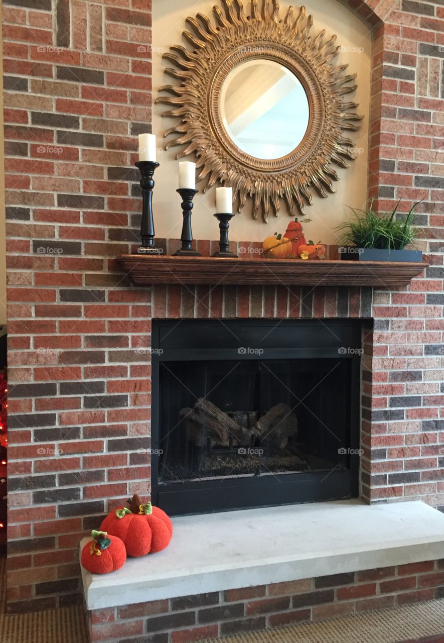 Pumpkin at fireplace 