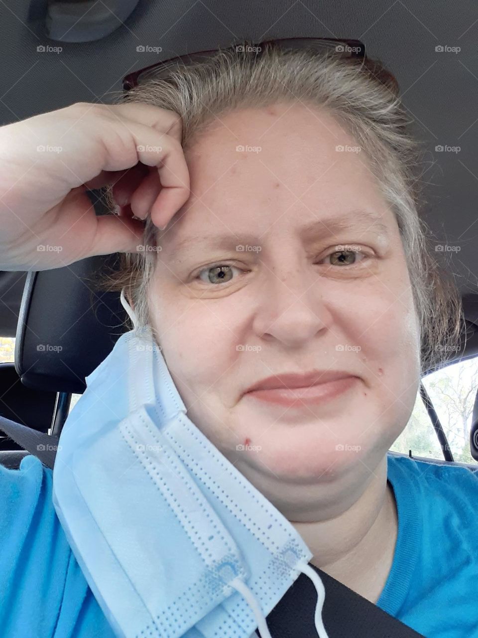 Was waiting in my car for a friend. We were meeting at Lake Lily Park, and then going to get a bite to eat. I took some selfies while waiting for my friend.