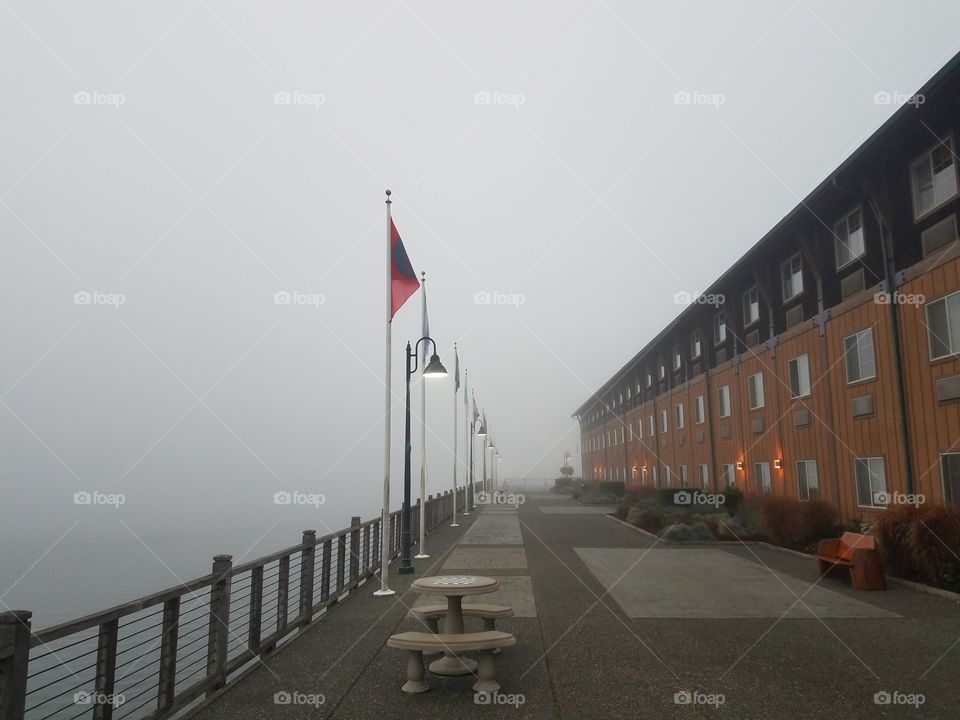 foggy morning here at The Mill Casino and Hotel North Bend Oregon on Coos Bay. Where Even The View Is A Winner