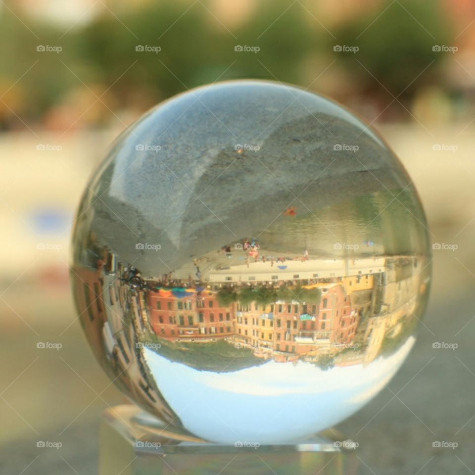 Crystal ball of Vernazza. Great town of Vernazza