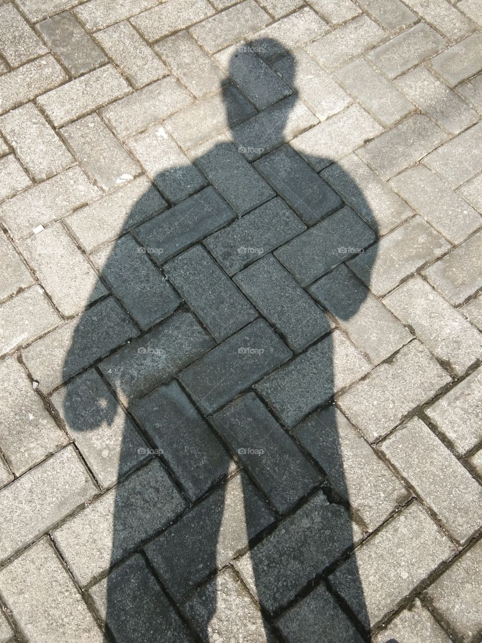 the shadow of the person standing on the road