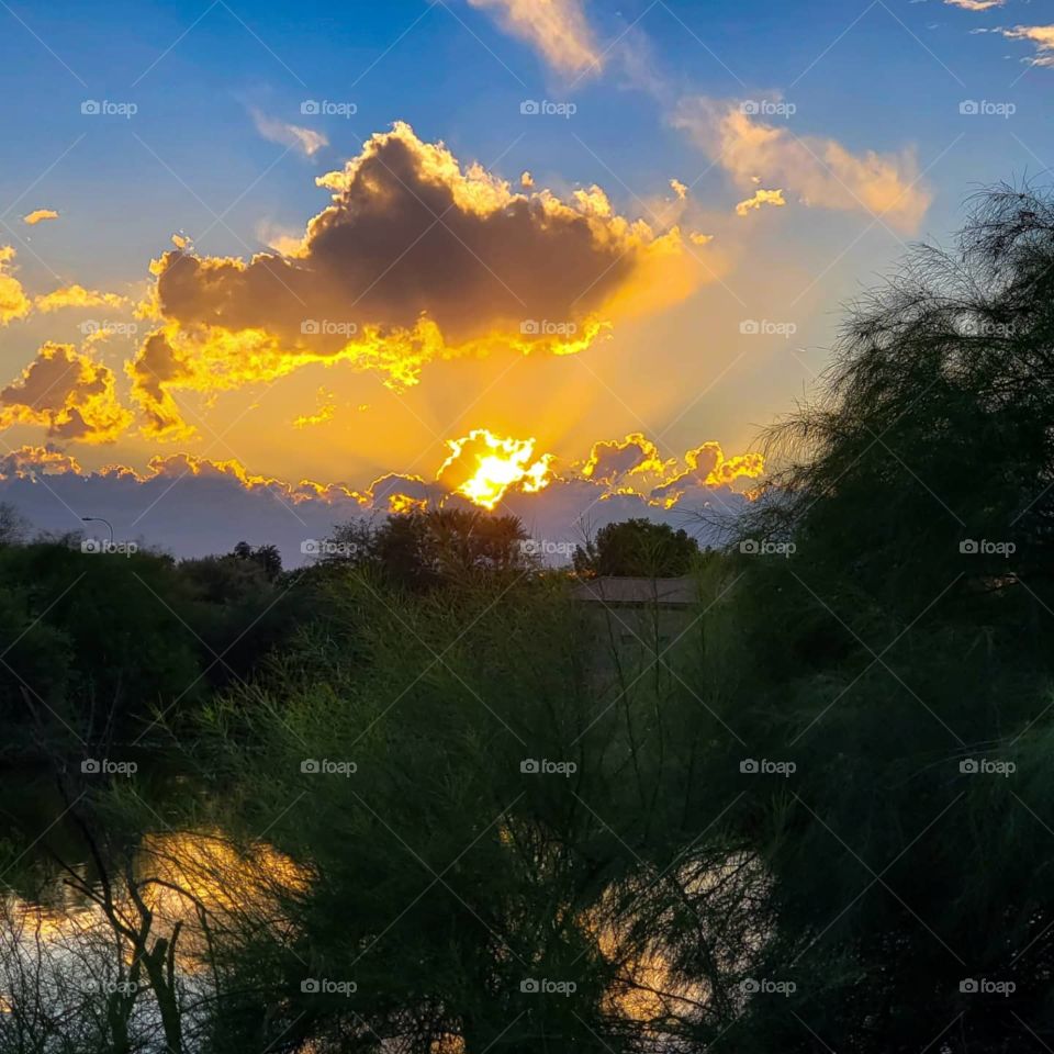 A beautiful desert sunset after a rain storm moved through