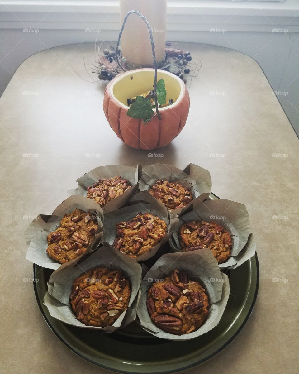 freshly made pumpkin pecan paleo muffins
