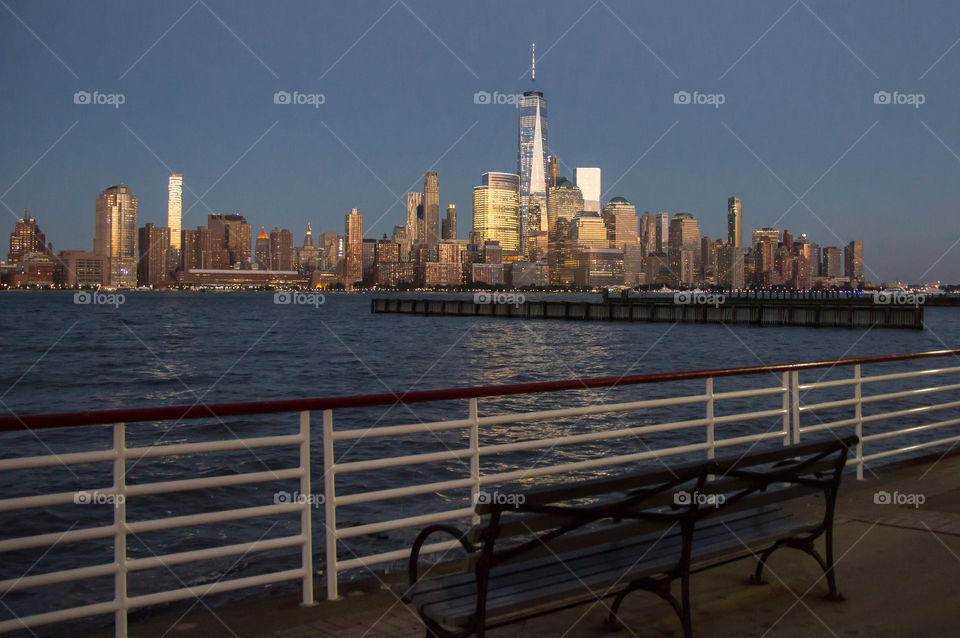 Harbor Bench with Manhattan Skyline View