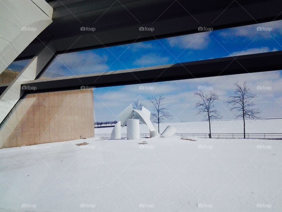 Sculpture on the Lake. Winter Scene