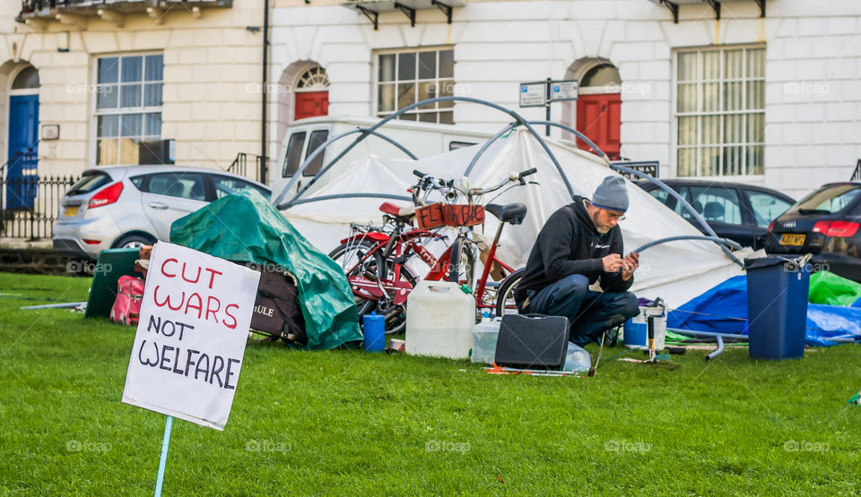 The remnants of a camp protesting government cuts in Wellington Square,  Hastings 2011