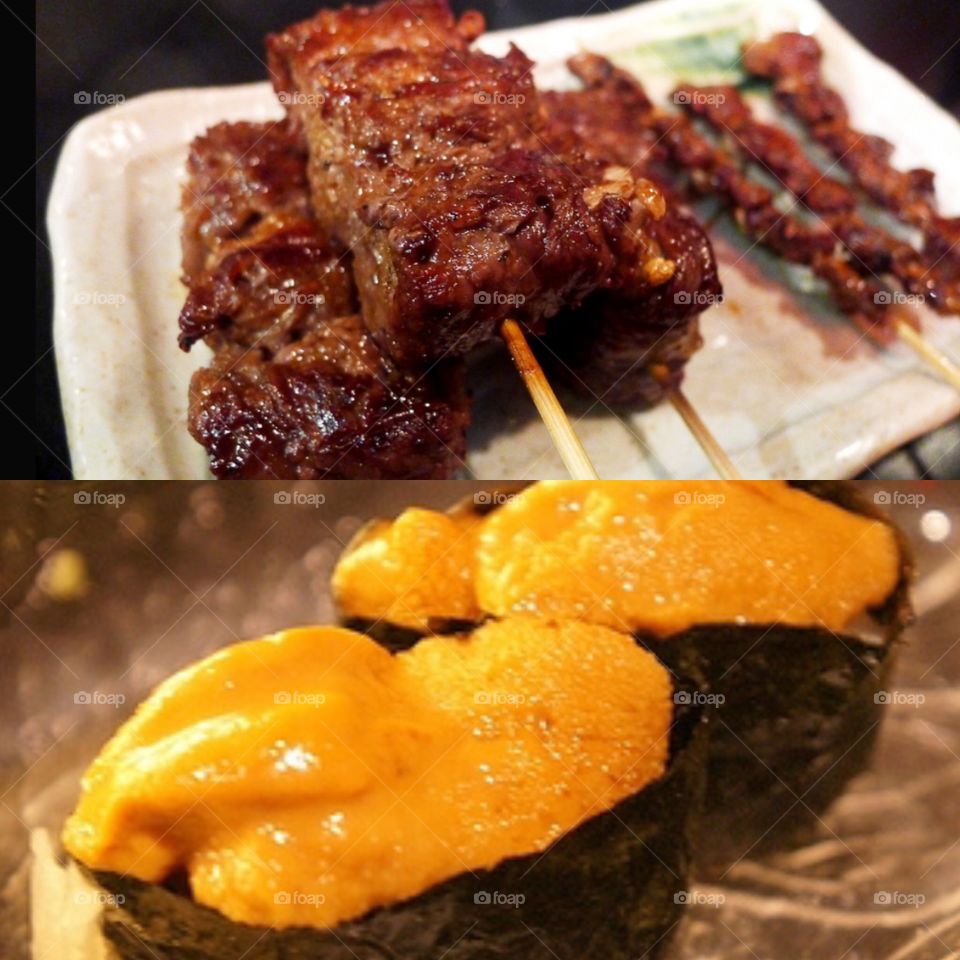 Beef bbq and sea urchins yummy
