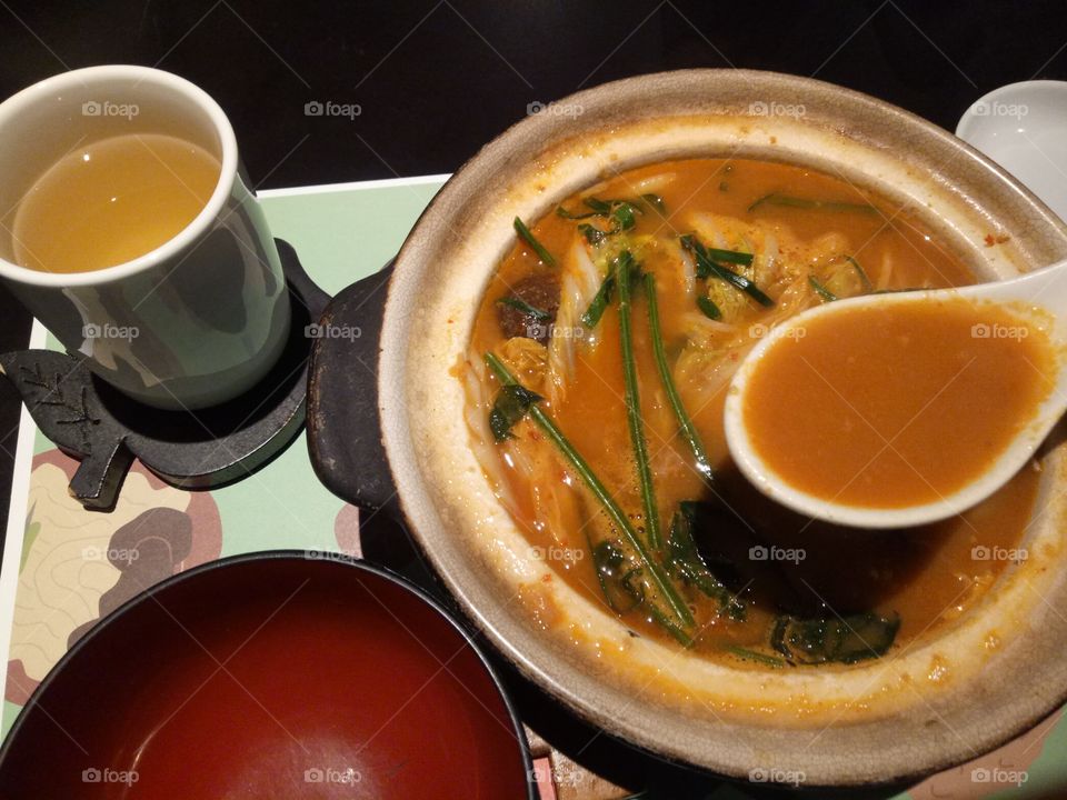Chanko Nabe; Japanese Stew . The dish contains a dashi or chicken soup base with sake or mirin to add flavor. 