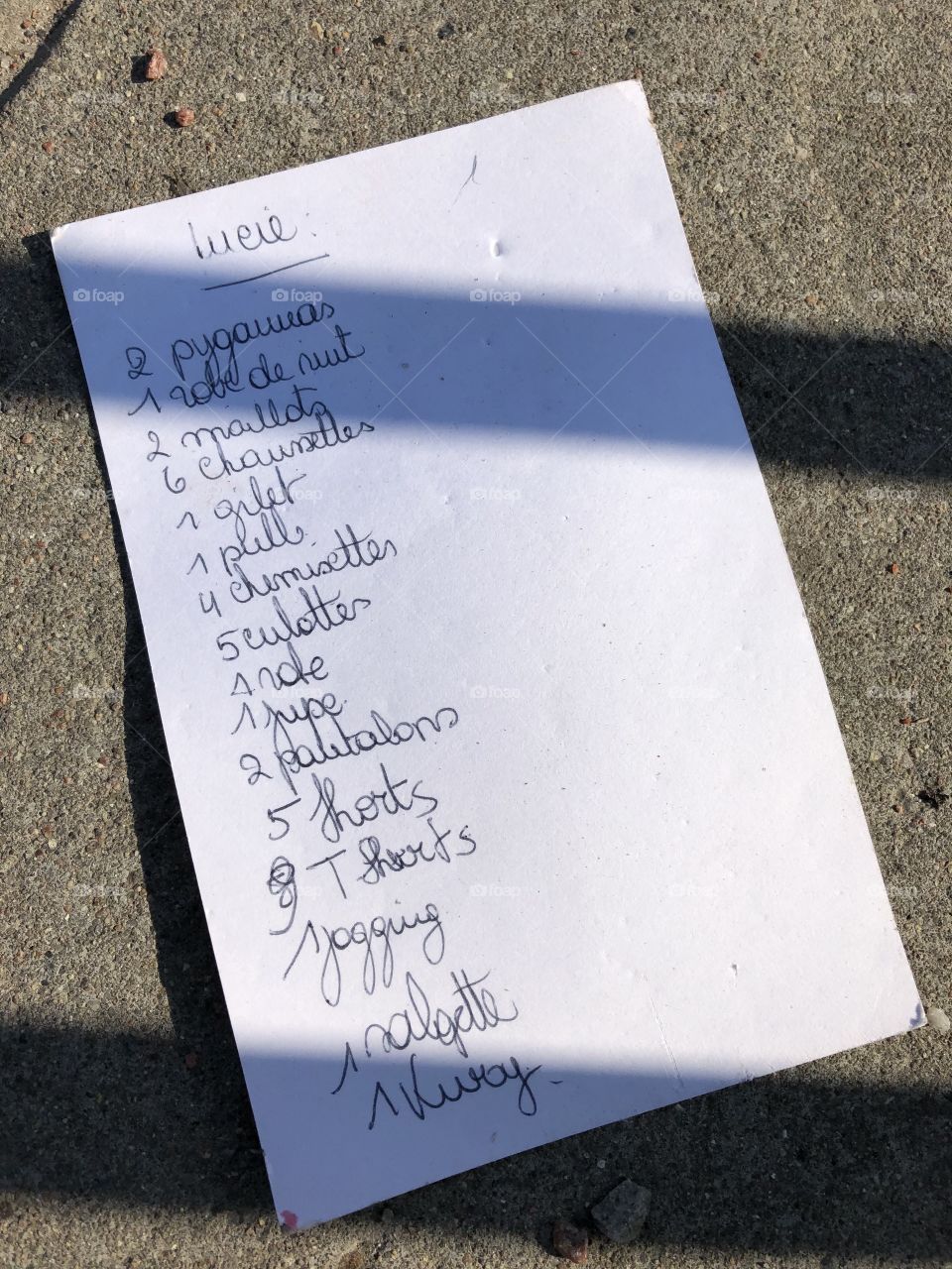 Handwritten list