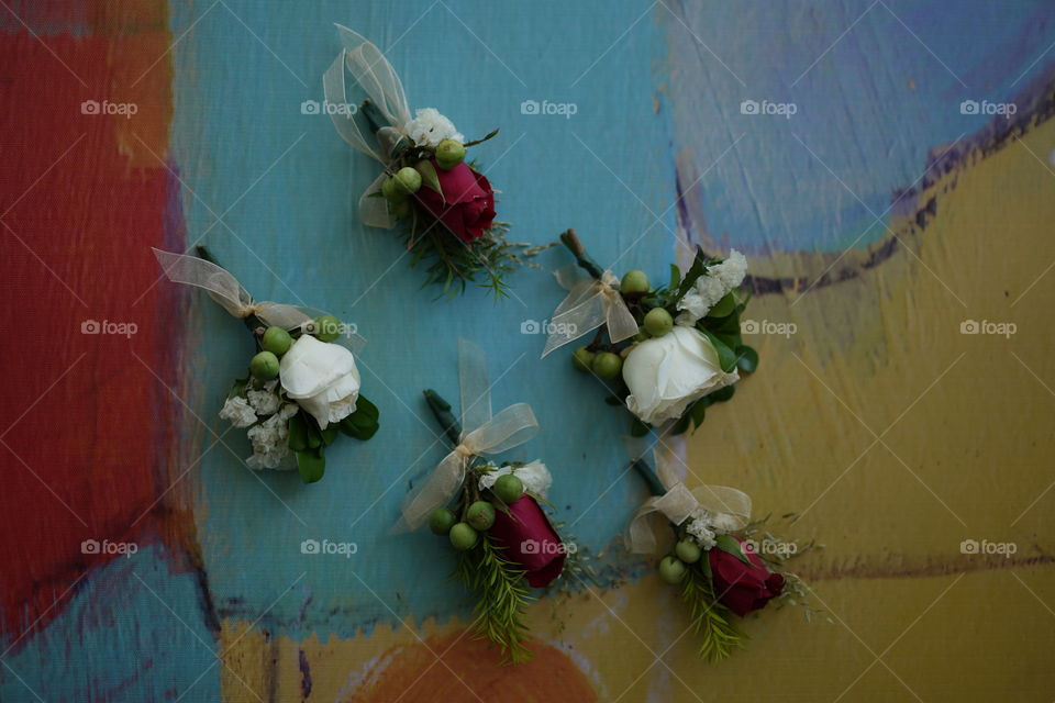 Layflat red and white roses