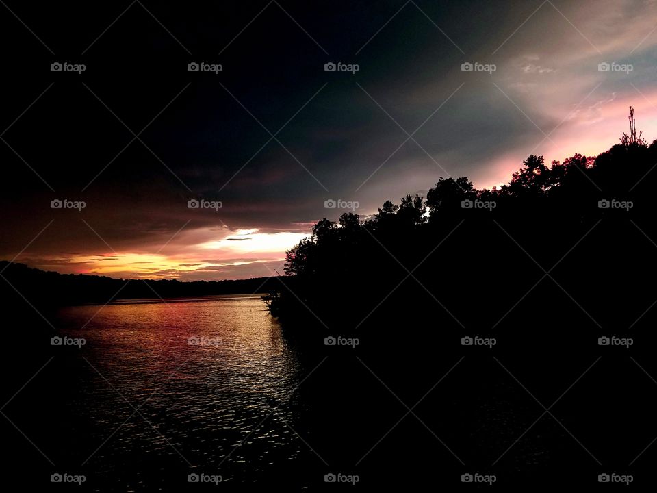 dramatic evening.  sunset over the lake.