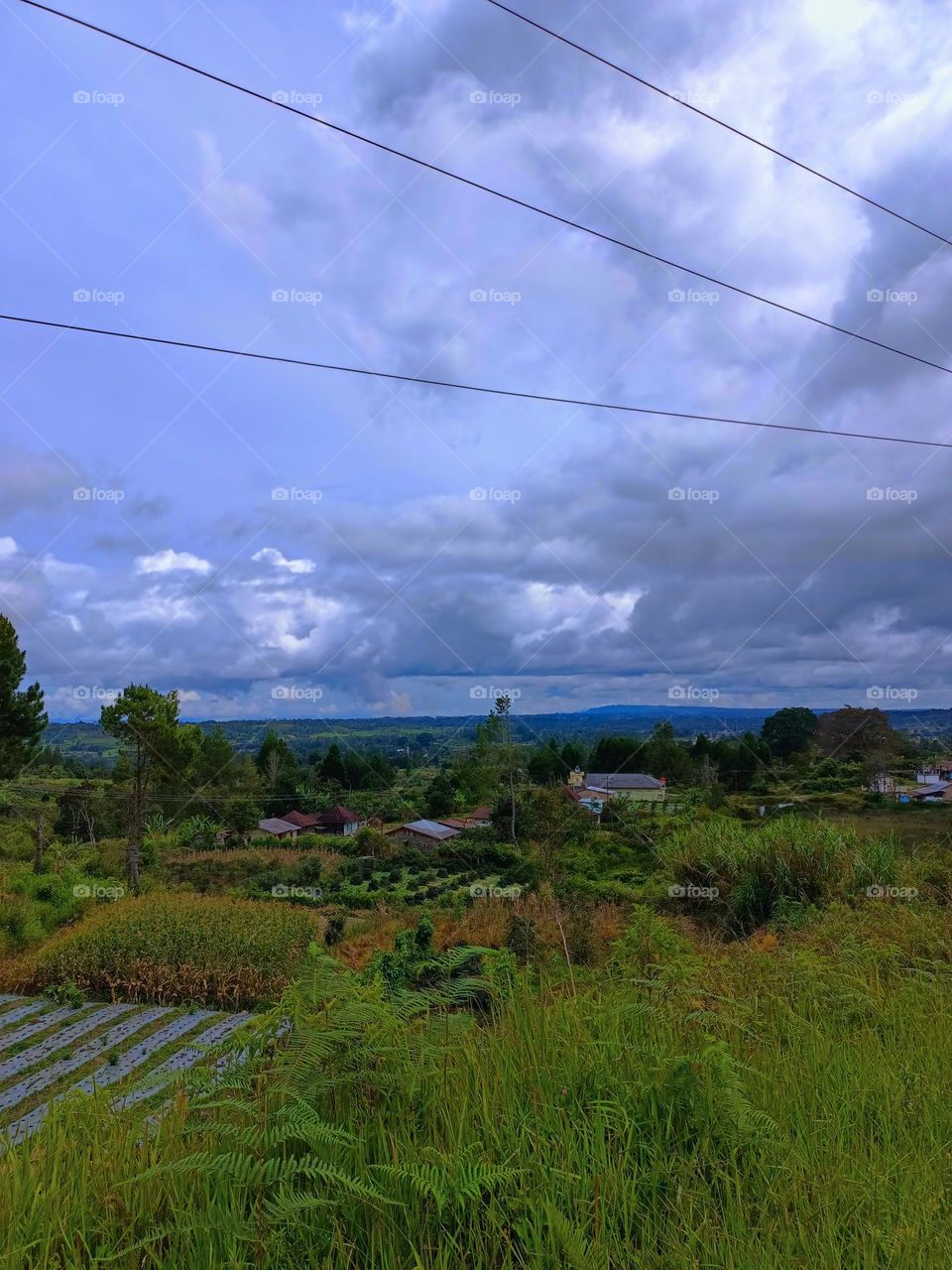 Panorama of meadows, forests and villages in Humbang Hasundutan district, North Sumatra province, Indonesia