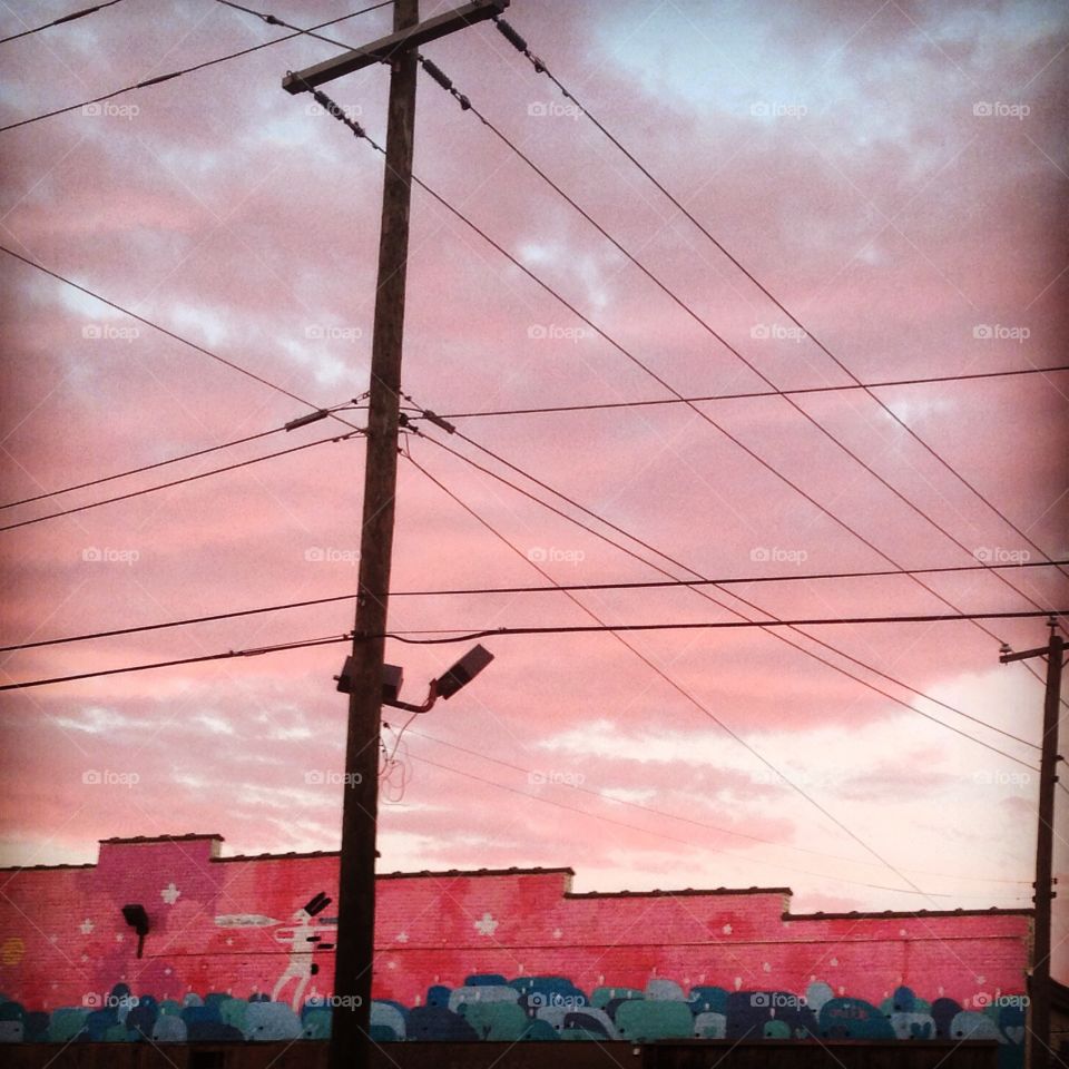 Sunset in Richmond . Looking into the Richmond bus depot full of street art in Richmond Virginia