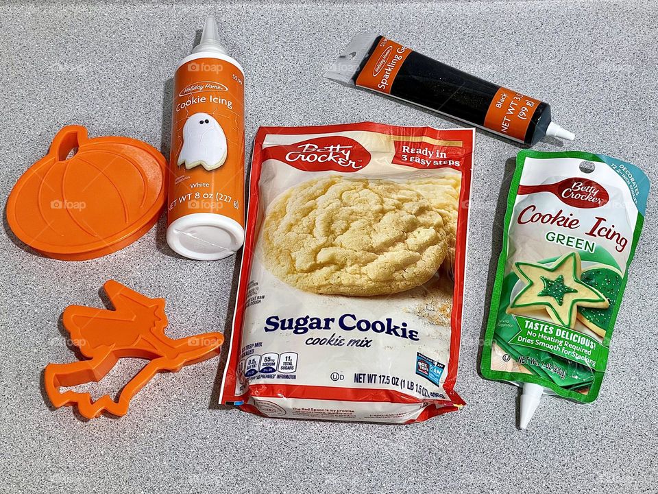 Cookie making supplies, ready to bake sugar cookies, Halloween sugar cookie supplies, delicious sugar cookie supplies 