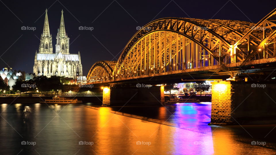 view to the beautiful Cityscape of Cologne North Rhine Westfalica Germany Europe with the Rhine River,Dome and Bridge