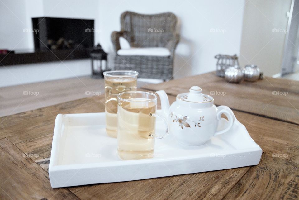 Herbal tea on wooden table