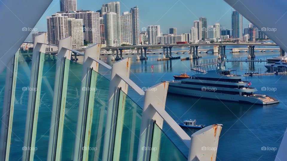 Looking from deck ten Royal Caribbean Cruise ship as we are about to disembark views of Miami Florida