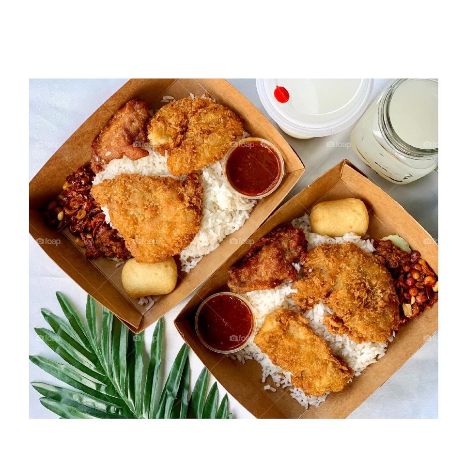 Authentic Nasi lemak asian food with barley drink 