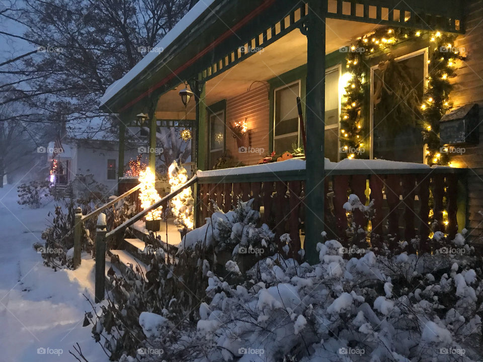 My house after a big snow storm, all ready for Christmas.