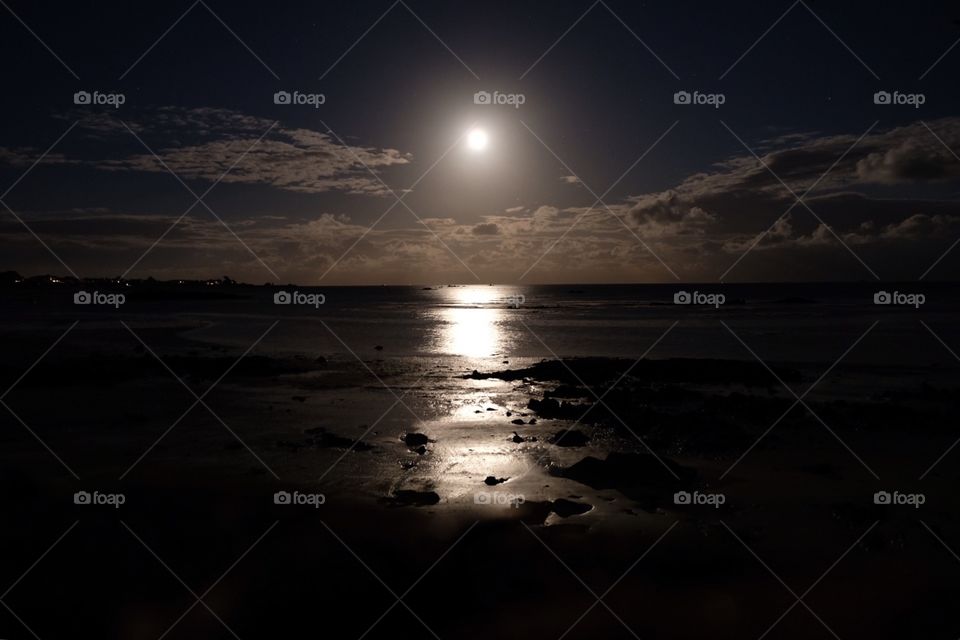 Jersey Moonbeams at Le Hocq, Jersey, Channel Islands