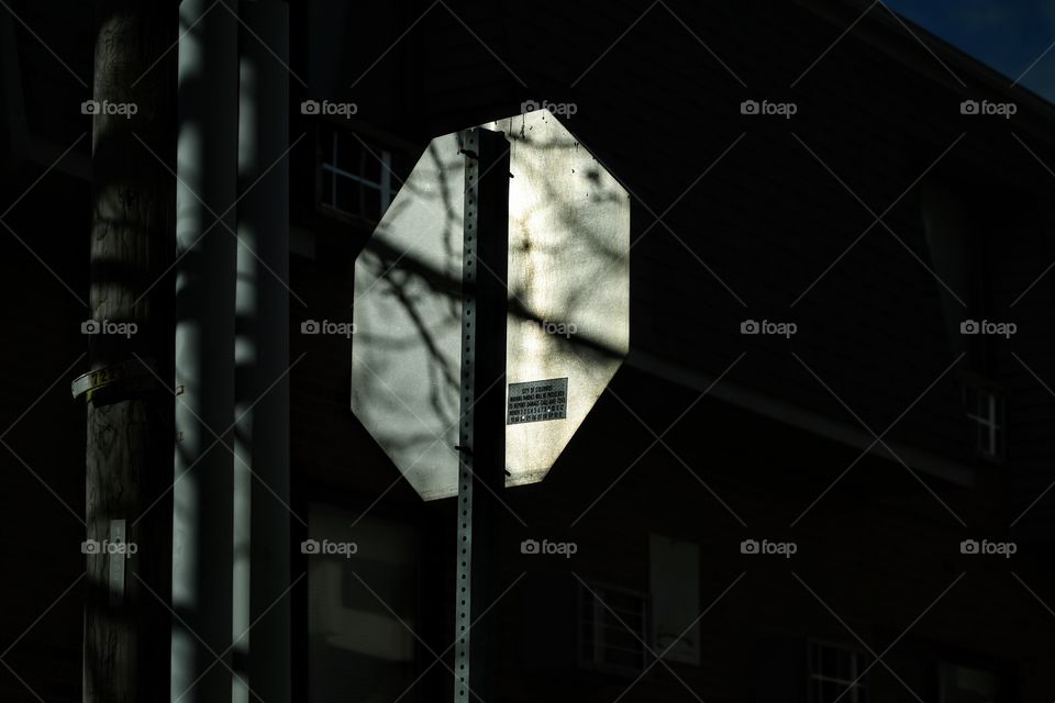 Stop sign in harsh lighting