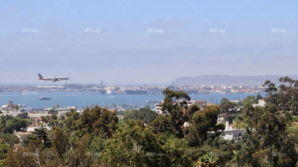 View of North San Diego Bay from Bankers Hill. San Diego, CA