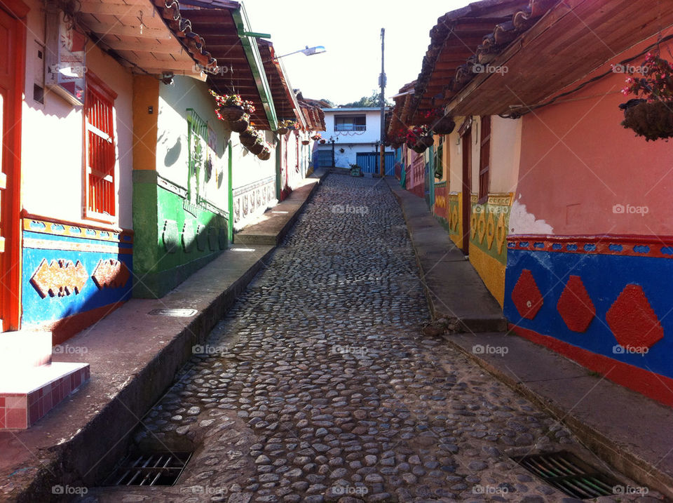 colonial stoned narrow hispanic town steeet stone way colombian town by alejin05